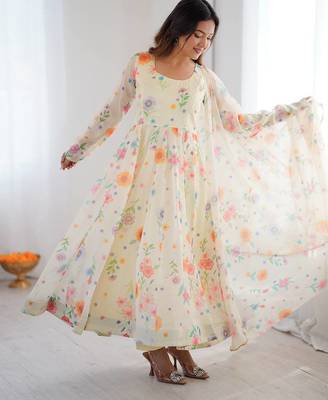cream organza silk salwar with floral print 3