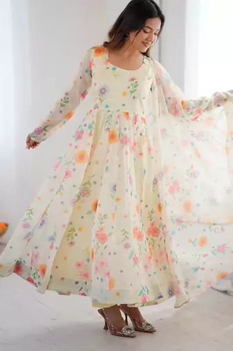 cream organza silk salwar with floral print