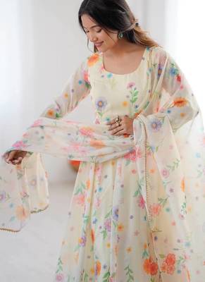 cream organza silk salwar with floral print 4