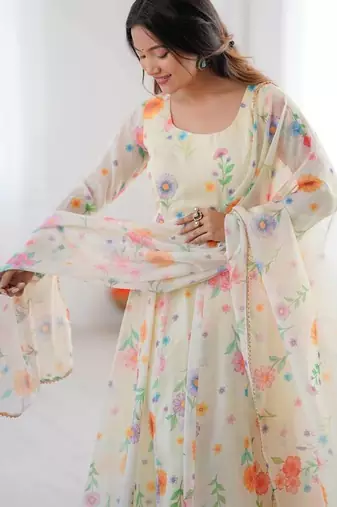 cream organza silk salwar with floral print