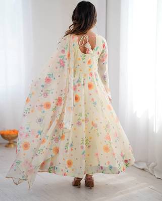 cream organza silk salwar with floral print 5