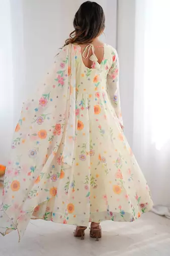 cream organza silk salwar with floral print