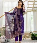 Women's Beautiful Jacquard Printed Work Organza viscose Fabric Straight Kurta Pant and Dupatta Set