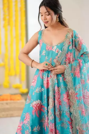 blue musline silk salwar with digital print design