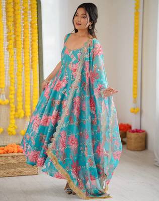 blue musline silk salwar with digital print design 3