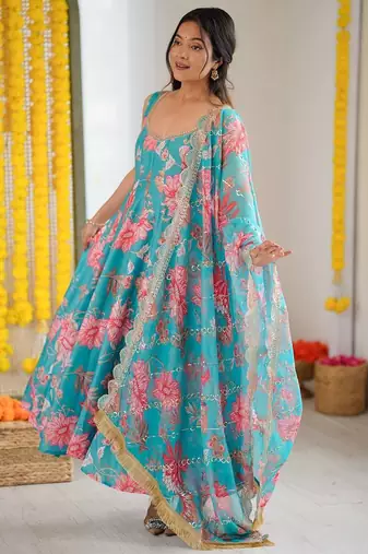 blue musline silk salwar with digital print design
