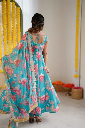 blue musline silk salwar with digital print design