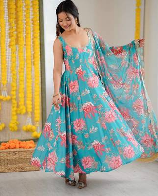 blue musline silk salwar with digital print design 5