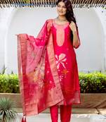 Women's Beautiful Jacquard Printed Work Organza viscose Fabric Straight Kurta Pant and Dupatta Set