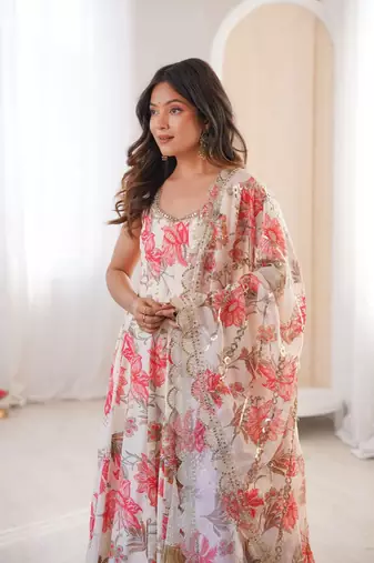 cream musline silk printed salwar kameez