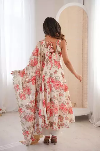cream musline silk printed salwar kameez