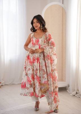 cream musline silk printed salwar kameez 5