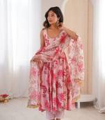 Pink Color Soft Musline Silk Digital Printed Party Wear Gown