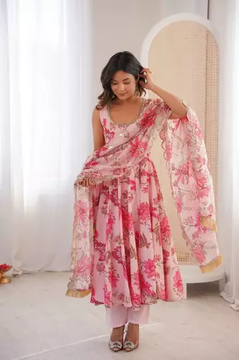 pink musline silk salwar with digital print