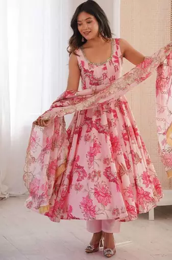 pink musline silk salwar with digital print