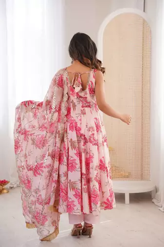 pink musline silk salwar with digital print