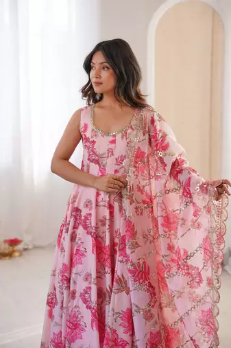 pink musline silk salwar with digital print