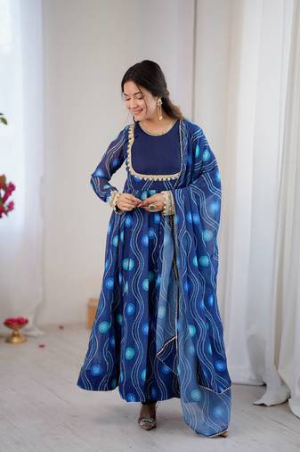 blue georgette salwar suit with digital print