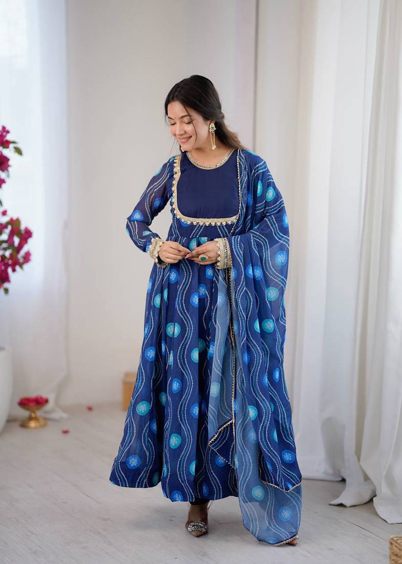Blue Color Soft Georgette Digital Printed Party Wear Gown