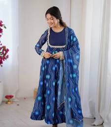 blue georgette salwar suit with digital print