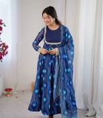 Blue Color Soft Georgette Digital Printed Party Wear Gown