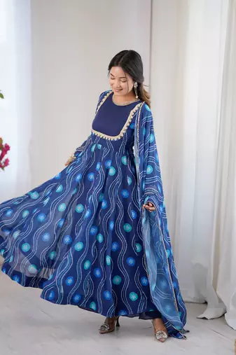 blue georgette salwar suit with digital print