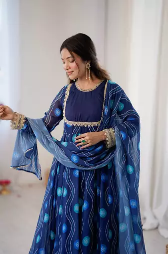 blue georgette salwar suit with digital print