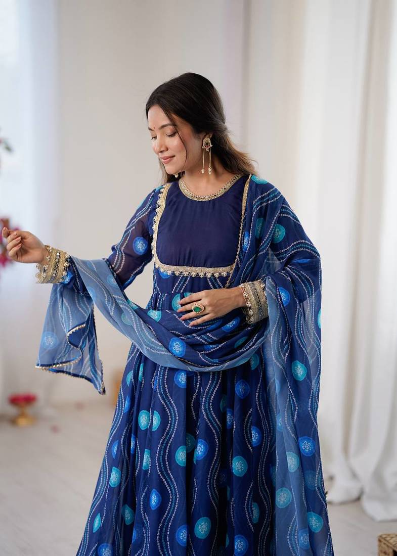 Blue Color Soft Georgette Digital Printed Party Wear Gown