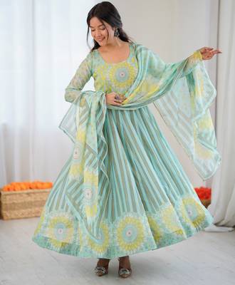 sky blue soft organza salwar suit with digital print 1