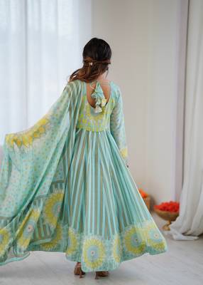 sky blue soft organza salwar suit with digital print 2