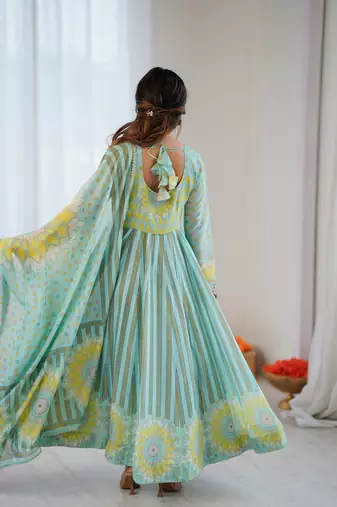 sky blue soft organza salwar suit with digital print