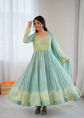 sky blue soft organza salwar suit with digital print 4