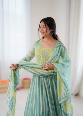 sky blue soft organza salwar suit with digital print 5