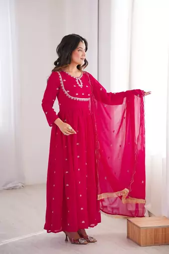 rani pink georgette party wear gown