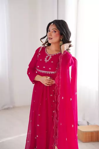 rani pink georgette party wear gown