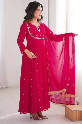 rani pink georgette party wear gown