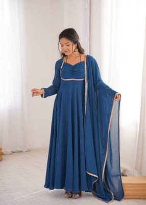 blue faux georgette yoke embroidery gown 1