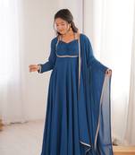 Blue Color Faux Georgette Designer Yoke Work Party Wear Gown