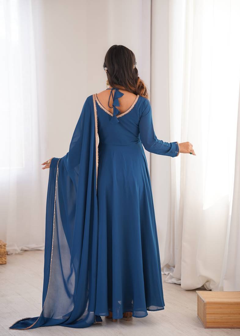 Blue Color Faux Georgette Designer Yoke Work Party Wear Gown