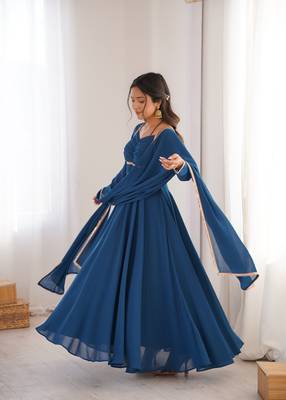 blue faux georgette yoke embroidery gown 5