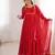 red faux georgette yoke embroidery gown