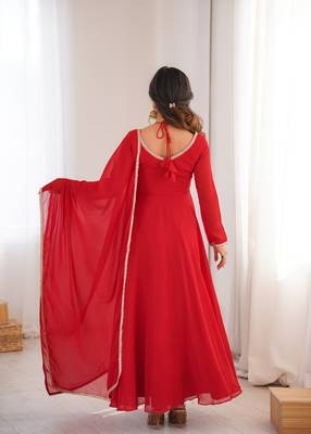 red faux georgette yoke embroidery gown 5