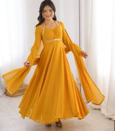 yellow faux georgette yoke embroidery gown