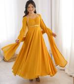 Yellow Color Faux Georgette Designer Yoke Work Party Wear Gown