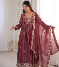 brown crunchy silk embroidered wedding gown