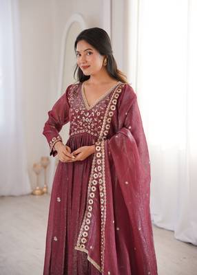 brown crunchy silk embroidered wedding gown 4
