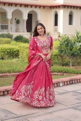 pink georgette lehenga choli with gold zari and sequins embroidery 4