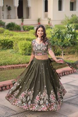 Green Embroidered Gold Crush with Sequins Zari Work Lehenga Choli 1