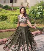 Green Embroidered Gold Crush with Sequins Zari Work Lehenga Choli