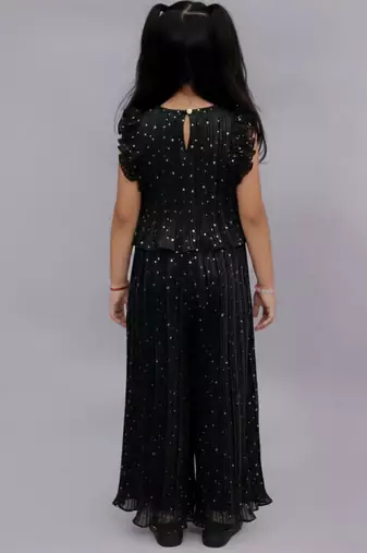Black embroidered polyester co ord set